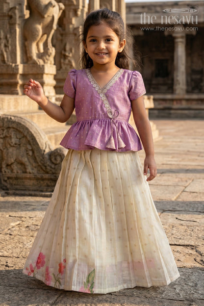 The Nesavu Pattu Pavadai Baby Girl Pattu Pavadai for Weddings and Festive Functions Nesavu 18 (2Y) / Half white / Banarasi GPP370B-18 Nesavu Baby Girl Pattu Pavadai Semi Banaras Silk Dress For Weddings And Festivals