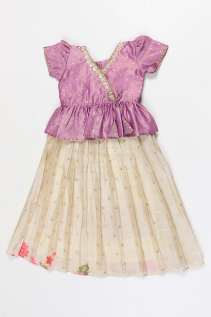 The Nesavu Pattu Pavadai Baby Girl Pattu Pavadai for Weddings and Festive Functions Nesavu 18 (2Y) / Half white / Banarasi GPP370B-18 Nesavu Baby Girl Pattu Pavadai Semi Banaras Silk Dress For Weddings And Festivals
