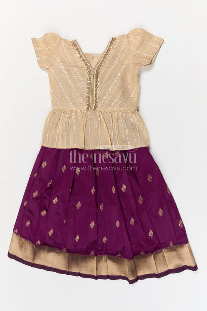 The Nesavu Pattu Pavadai Baby Girl Pattu Pavadai for Weddings and Festive Occasions Nesavu 18 (2Y) / Purple / Banarasi GPP371B-18 Nesavu baby girl Banaras art silk pattu pavadai for weddings and festive occasions with zari border