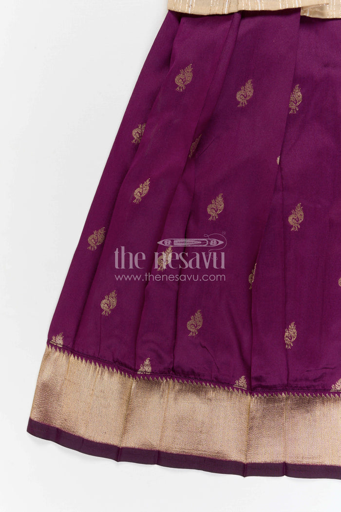 The Nesavu Pattu Pavadai Baby Girl Pattu Pavadai for Weddings and Festive Occasions Nesavu 18 (2Y) / Purple / Banarasi GPP371B-18 Nesavu baby girl Banaras art silk pattu pavadai for weddings and festive occasions with zari border