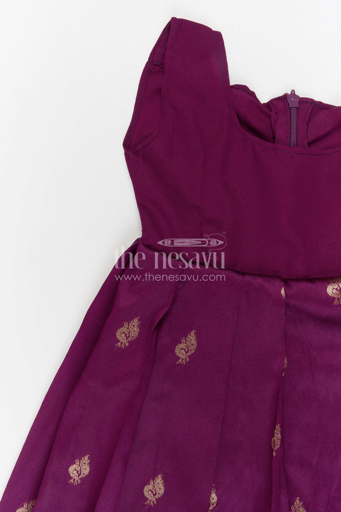 The Nesavu Pattu Pavadai Baby Girl Pattu Pavadai for Weddings and Festive Occasions Nesavu 18 (2Y) / Purple / Banarasi GPP371B-18 Nesavu baby girl Banaras art silk pattu pavadai for weddings and festive occasions with zari border