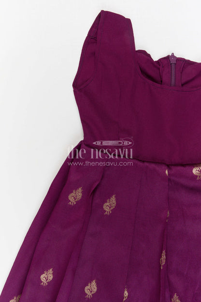 The Nesavu Pattu Pavadai Baby Girl Pattu Pavadai for Weddings and Festive Occasions Nesavu 18 (2Y) / Purple / Banarasi GPP371B-18 Nesavu baby girl Banaras art silk pattu pavadai for weddings and festive occasions with zari border