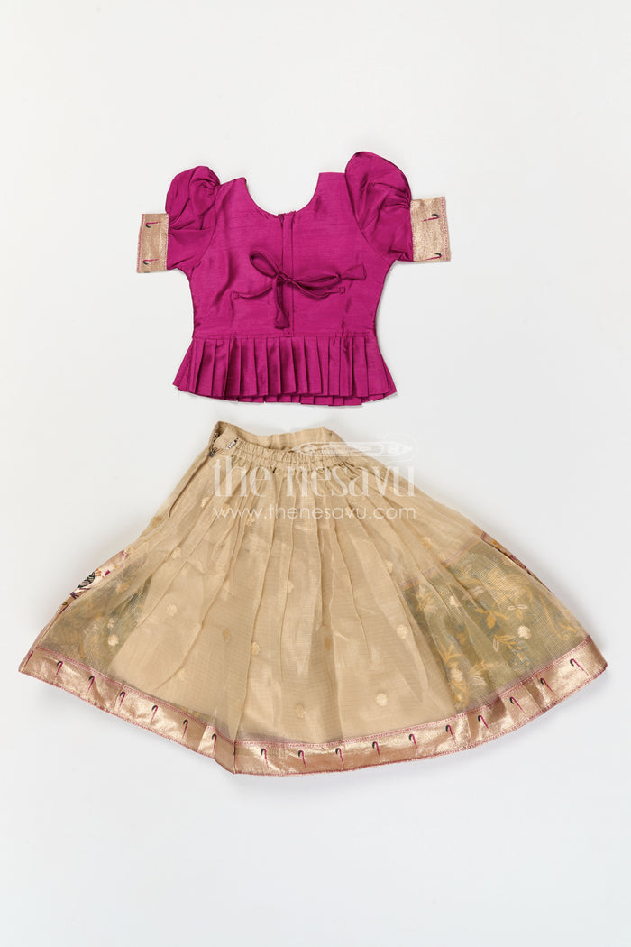 The Nesavu Pattu Pavadai Baby Girl Pattu Pavadai Set for Festivals and Traditional Celebrations Nesavu Nesavu baby girl pattu pavadai set for festivals and weddings with tissue skirt design