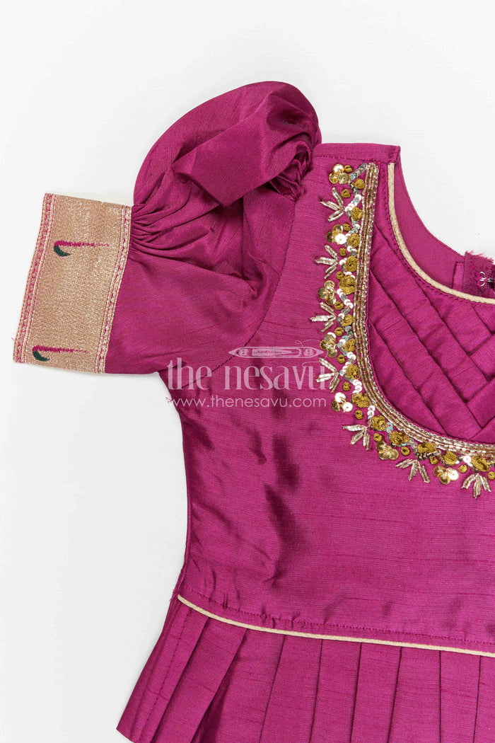 The Nesavu Pattu Pavadai Baby Girl Pattu Pavadai Set for Festivals and Traditional Celebrations Nesavu Nesavu baby girl pattu pavadai set for festivals and weddings with tissue skirt design