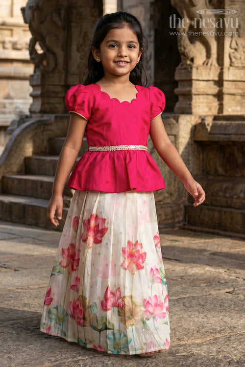 Baby Girl Pattu Pavadai with Floral Print Skirt for Festive Moments