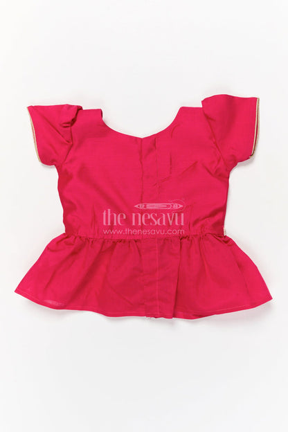 The Nesavu Pattu Pavadai Baby Girl Pattu Pavadai with Floral Print Skirt for Festive Moments Nesavu Nesavu baby girl pattu pavadai with floral tissue print skirt and semi raw silk blouse for festive occasions