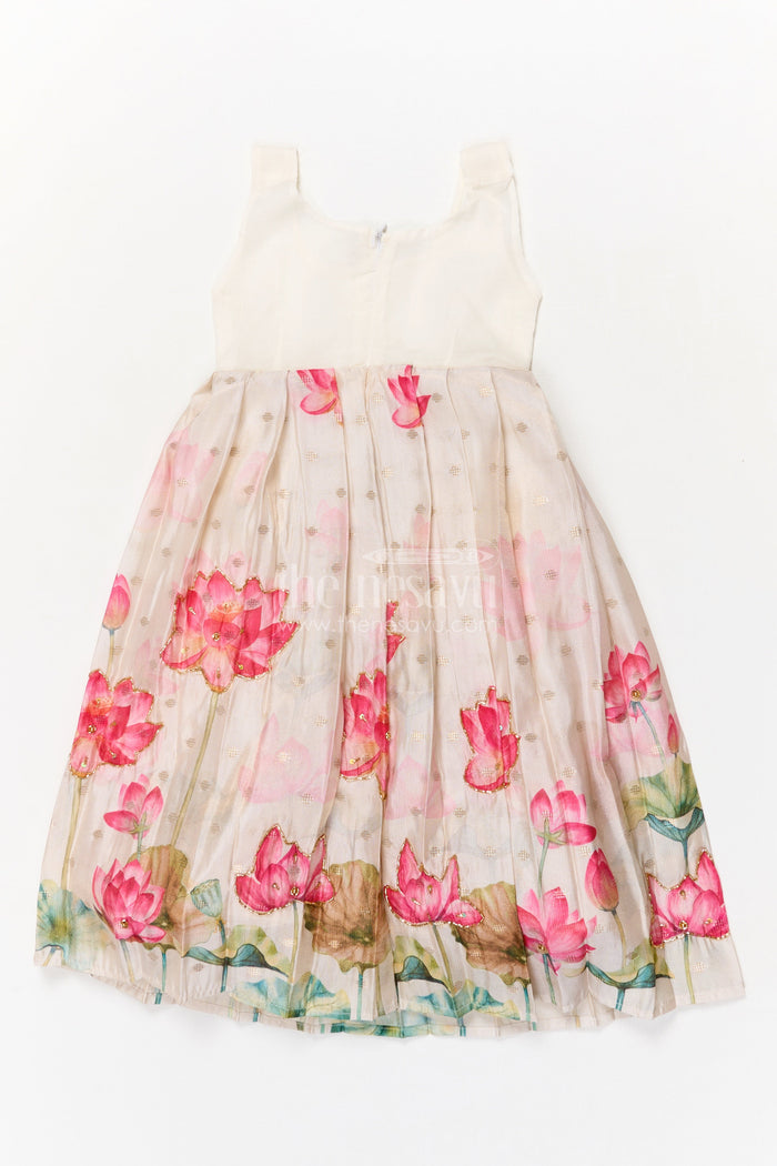 The Nesavu Pattu Pavadai Baby Girl Pattu Pavadai with Floral Print Skirt for Festive Moments Nesavu Nesavu baby girl pattu pavadai with floral tissue print skirt and semi raw silk blouse for festive occasions