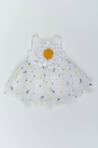 The Nesavu Girls Fancy Party Frock Baby Girl Polka Dot Frock for First Birthday and Cake Cutting Nesavu 12 (3M) / off white / Organza PF338A-12 Nesavu Baby Girl Polka Dot Organza Frock For First Birthday Cake Cutting And Milestone Photoshoots