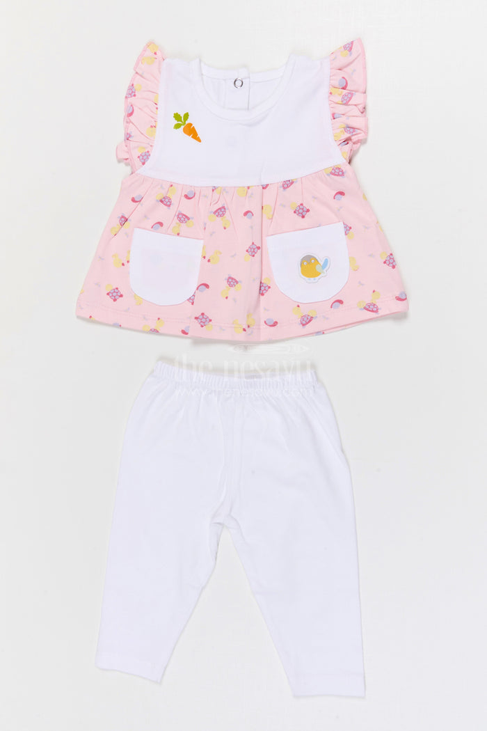 The Nesavu Baby Casual Sets Baby Girl Printed Cotton Set for Daycare and Daily Wear Nesavu 10 (NB) / Green / Cotton BFJ937A-10 Nesavu Baby Girl Cotton Jersey Printed Set With Leggings For Daycare And Casual Outings