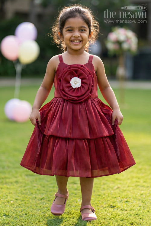 The Nesavu Girls Fancy Party Frock Baby Girl Satin Party Dress for Birthdays and Special Celebrations Nesavu 14 (6M) / Red / Satin PF199C-14 Nesavu baby girl satin party dress for birthdays celebrations and cake smash photoshoots