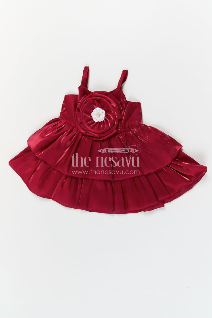 The Nesavu Girls Fancy Party Frock Baby Girl Satin Party Dress for Birthdays and Special Celebrations Nesavu 14 (6M) / Red / Satin PF199C-14 Nesavu baby girl satin party dress for birthdays celebrations and cake smash photoshoots