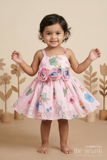 The Nesavu Baby Fancy Frock Baby Girl Satin Party Frock for Birthdays and Celebration Moments Nesavu 14 (6M) / Pink / Satin BFJ962A-14 Nesavu baby girl satin party frock with floral print for birthdays celebrations and baby occasions
