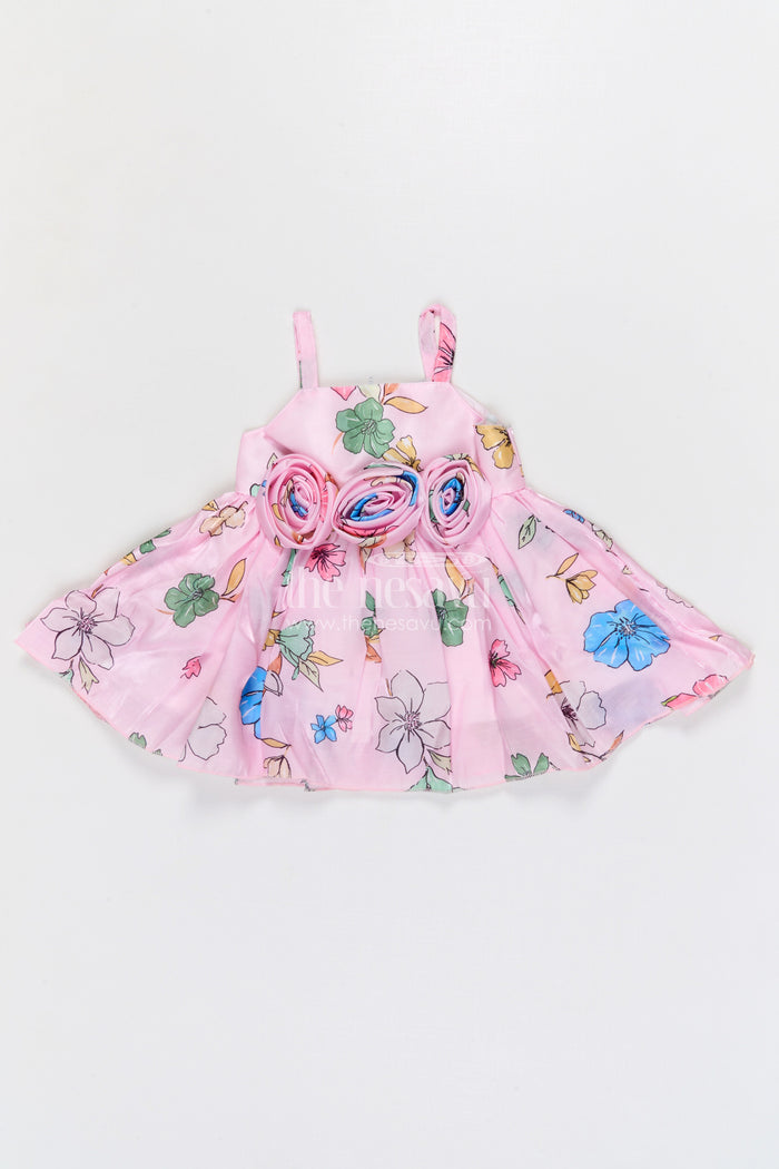 The Nesavu Baby Fancy Frock Baby Girl Satin Party Frock for Birthdays and Celebration Moments Nesavu 14 (6M) / Pink / Satin BFJ962A-14 Nesavu baby girl satin party frock with floral print for birthdays celebrations and baby occasions