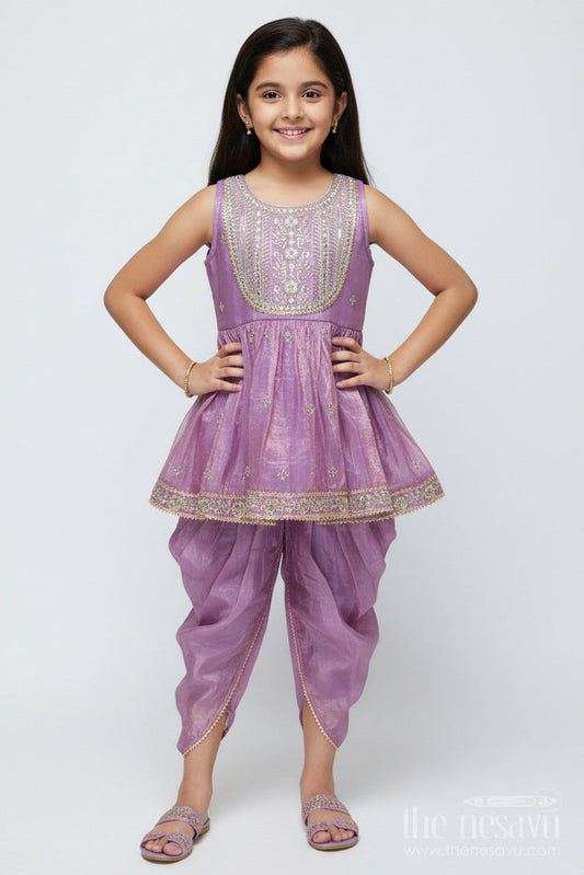 The Nesavu Girls Sharara / Plazo Set Baby Girl Sharara Set for Festive Weddings and Cultural Occasions Nesavu 16 (1Y) / Purple GPS685A-16 Nesavu baby girl sharara set mirror embroidery festive functions wedding wear