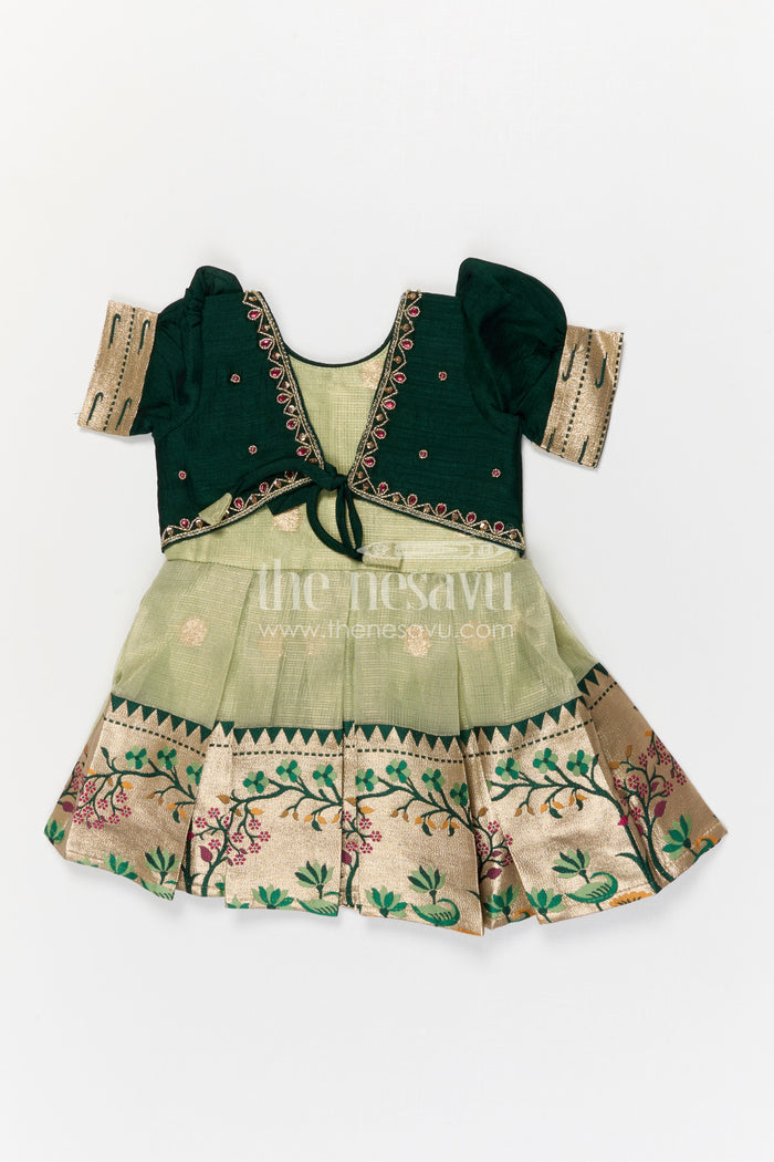 The Nesavu Silk Frock Baby Girl Silk Frock for Birthday and Festive Party Wear Nesavu Nesavu Baby Girl Silk Frock For Birthday And Festive Wear With Green Tissue Skirt And Flared Design