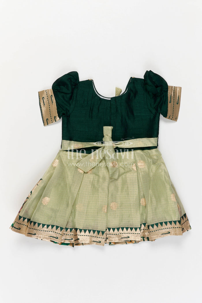 The Nesavu Silk Frock Baby Girl Silk Frock for Birthday and Festive Party Wear Nesavu Nesavu Baby Girl Silk Frock For Birthday And Festive Wear With Green Tissue Skirt And Flared Design