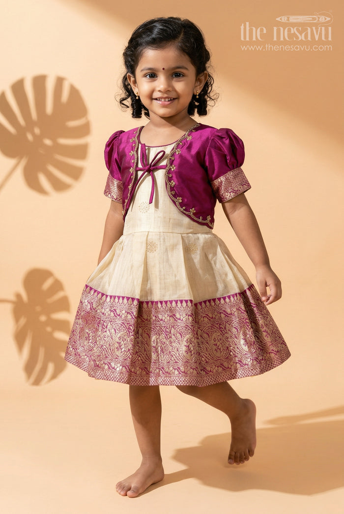 The Nesavu Silk Frock Baby Girl Silk Frock for Birthday Parties and Special Occasions Nesavu 16 (1Y) / Pink / Silk Blend SF1133C-16 Nesavu Baby Girl Pink Silk Frock For Birthday Parties And Festive Occasions With Tissue Skirt Design