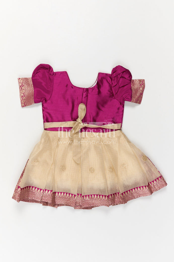 The Nesavu Silk Frock Baby Girl Silk Frock for Birthday Parties and Special Occasions Nesavu Nesavu Baby Girl Pink Silk Frock For Birthday Parties And Festive Occasions With Tissue Skirt Design