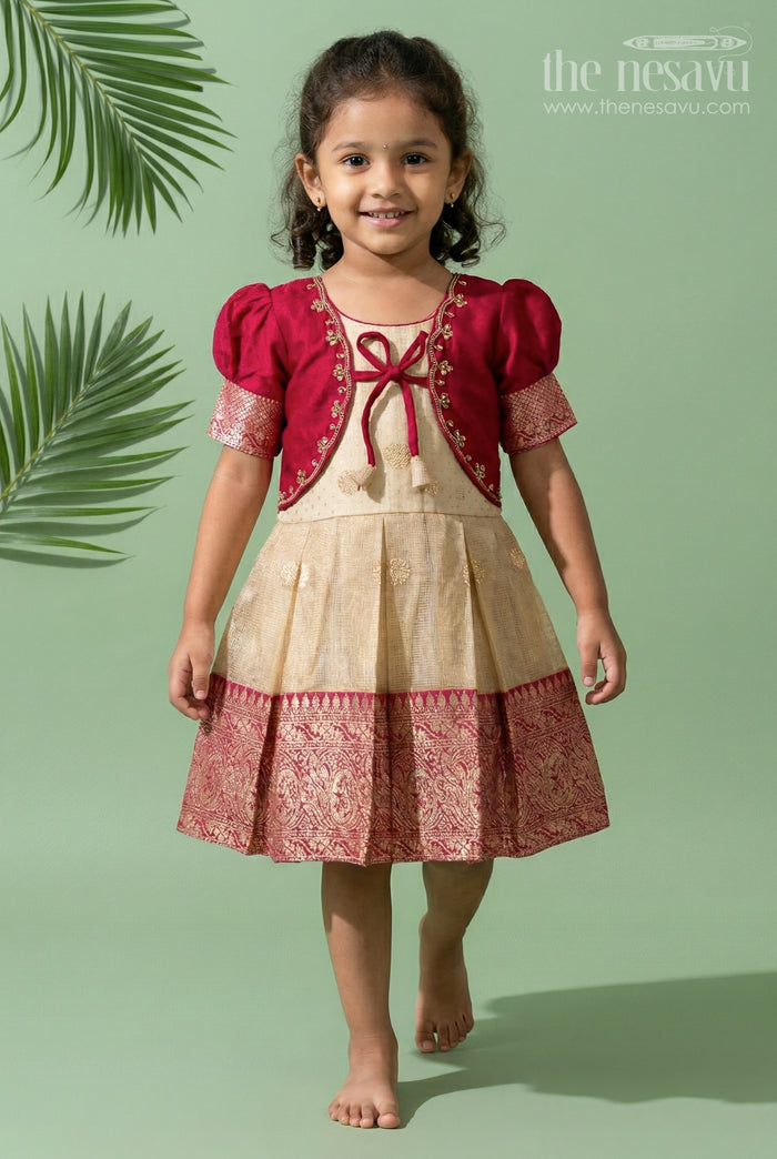The Nesavu Silk Frock Baby Girl Silk Frock for Birthdays and Festive Occasions Nesavu 16 (1Y) / Red / Silk SF1133B-16 Nesavu Baby Girl Silk Frock For Birthdays And Festive Occasions With Blend Silk And Flared Design
