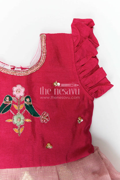 The Nesavu Silk Frock Baby Girl Silk Frock for Birthdays and Party Events Nesavu Nesavu Baby Girl Silk Frock For Birthdays Pink Blend Silk With Tissue Skirt Festive Party Dress