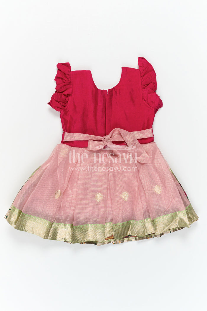 The Nesavu Silk Frock Baby Girl Silk Frock for Birthdays and Party Events Nesavu Nesavu Baby Girl Silk Frock For Birthdays Pink Blend Silk With Tissue Skirt Festive Party Dress
