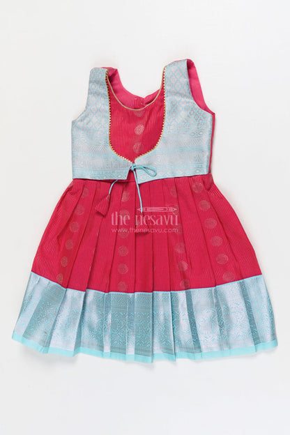 The Nesavu Girls Kanchi Silk Frock Baby Girl Silk Frock for Birthdays and Traditional Celebrations Nesavu 20 (3Y) / Red / Style 2 KSF030BB-20 Nesavu baby girl silk frock with zari border and overlay for birthdays and festive events