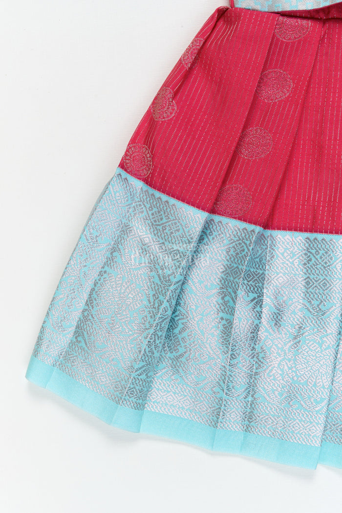 The Nesavu Girls Kanchi Silk Frock Baby Girl Silk Frock for Birthdays and Traditional Celebrations Nesavu Nesavu baby girl silk frock with zari border and overlay for birthdays and festive events