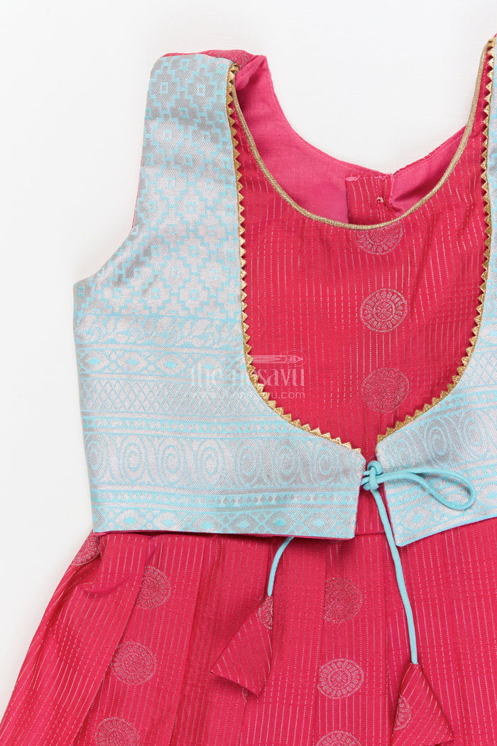 The Nesavu Girls Kanchi Silk Frock Baby Girl Silk Frock for Birthdays and Traditional Celebrations Nesavu Nesavu baby girl silk frock with zari border and overlay for birthdays and festive events