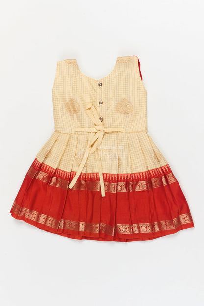 The Nesavu Girls Kanchi Silk Frock Baby Girl Silk Frock for Cultural Festivals and Traditional Temple Visits Nesavu Nesavu baby girl silk frock for traditional functions with pleated yoke and zari border