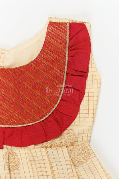 The Nesavu Girls Kanchi Silk Frock Baby Girl Silk Frock for Cultural Festivals and Traditional Temple Visits Nesavu Nesavu baby girl silk frock for traditional functions with pleated yoke and zari border
