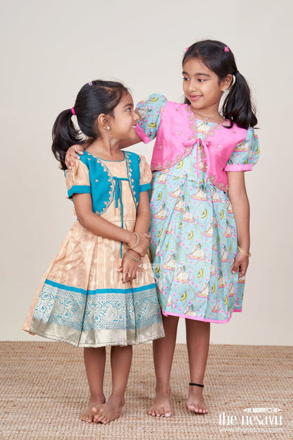 The Nesavu Silk Party Frock Baby Girl Silk Frock for Ethnic Events and Festive Family Photos Nesavu Nesavu ethnic silk frock baby girls zari pleats festive bodice design