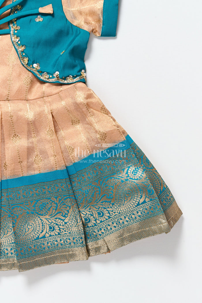 The Nesavu Silk Party Frock Baby Girl Silk Frock for Ethnic Events and Festive Family Photos Nesavu Nesavu ethnic silk frock baby girls zari pleats festive bodice design