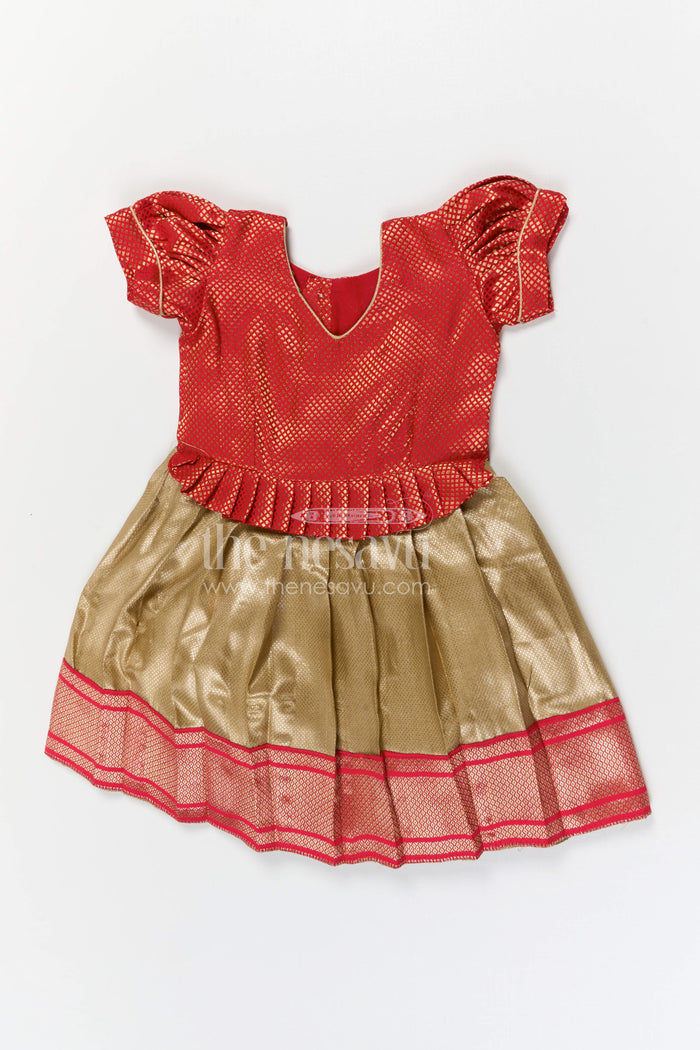The Nesavu Silk Frock Baby Girl Silk Frock for Festivals and Traditional Celebrations Nesavu 18 (2Y) / Red / Banarasi SF1145A-18 Nesavu baby girl silk frock for festivals and traditional celebrations with semi banaras fabric and tissue flared skirt