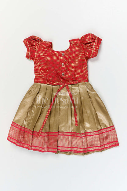 The Nesavu Silk Frock Baby Girl Silk Frock for Festivals and Traditional Celebrations Nesavu Nesavu baby girl silk frock for festivals and traditional celebrations with semi banaras fabric and tissue flared skirt