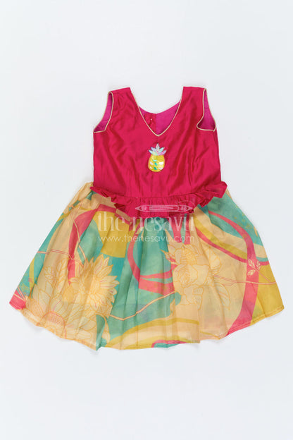 The Nesavu Silk Frock Baby Girl Silk Frock for Festive Birthdays and Celebrations Nesavu 16 (1Y) / Pink / Semi Banarasi SF1165B-16 Nesavu Baby Girl Silk Frock With Digital Print Skirt For Birthdays And Festive Celebrations