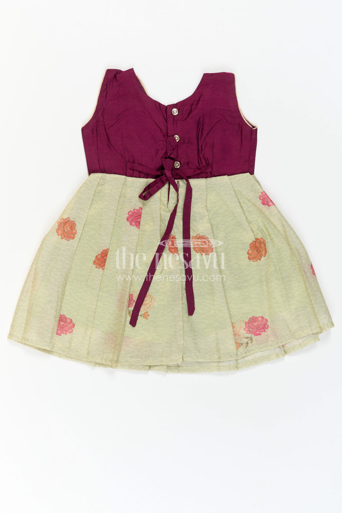 The Nesavu Silk Frock Baby Girl Silk Frock for Festive Gatherings and Family Celebrations Nesavu Nesavu Baby Girl Silk Frock With Floral Print Skirt For Festive Celebrations And Family Events