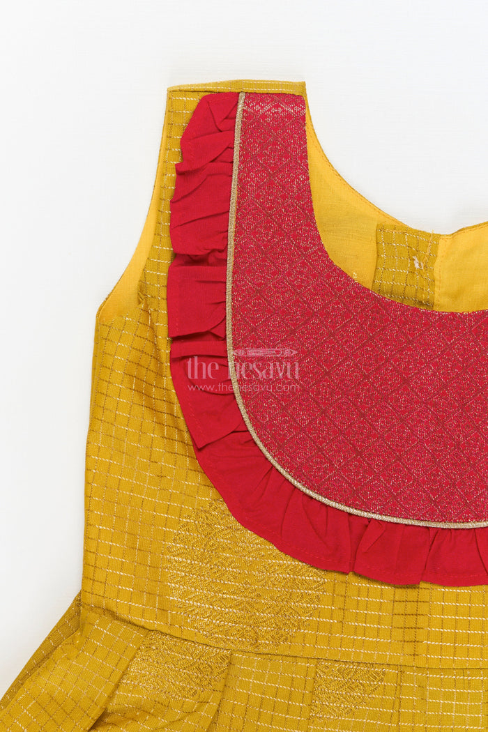 The Nesavu Girls Kanchi Silk Frock Baby Girl Silk Frock for Festive Milestones and Cultural Celebrations Nesavu Nesavu baby girl silk frock with traditional zari border and frilled yoke for festive milestones