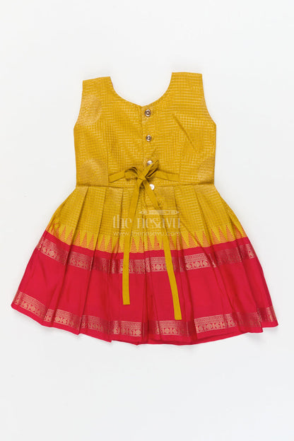 The Nesavu Girls Kanchi Silk Frock Baby Girl Silk Frock for Festive Milestones and Cultural Celebrations Nesavu Nesavu baby girl silk frock with traditional zari border and frilled yoke for festive milestones