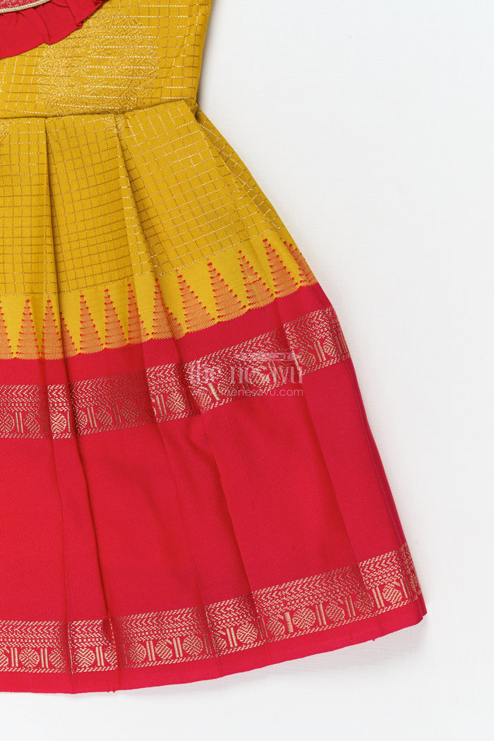 The Nesavu Girls Kanchi Silk Frock Baby Girl Silk Frock for Festive Milestones and Cultural Celebrations Nesavu Nesavu baby girl silk frock with traditional zari border and frilled yoke for festive milestones