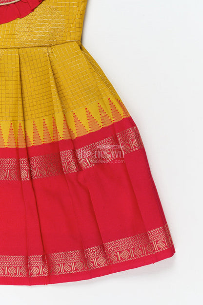 The Nesavu Girls Kanchi Silk Frock Baby Girl Silk Frock for Festive Milestones and Cultural Celebrations Nesavu Nesavu baby girl silk frock with traditional zari border and frilled yoke for festive milestones