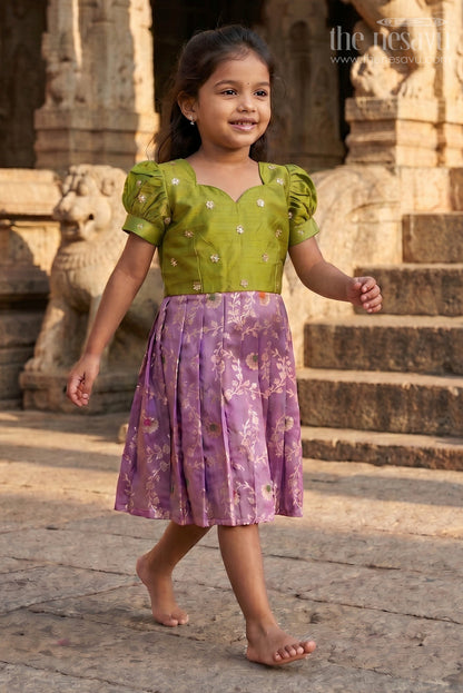 The Nesavu Silk Frock Baby Girl Silk Frock for Festive Occasions and Traditional Wear Nesavu 20 (3Y) / Green / Banarasi SF1146A-20 Nesavu baby girl silk frock for festive occasions with semi banaras silk and raw silk yoke traditional design