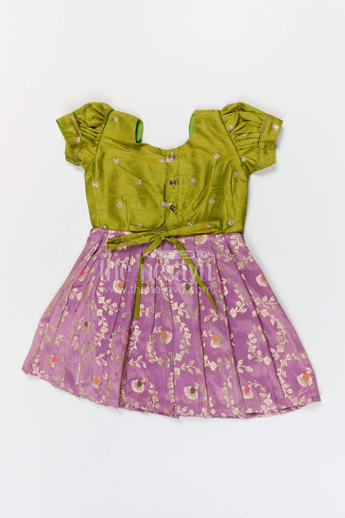 The Nesavu Silk Frock Baby Girl Silk Frock for Festive Occasions and Traditional Wear Nesavu Nesavu baby girl silk frock for festive occasions with semi banaras silk and raw silk yoke traditional design