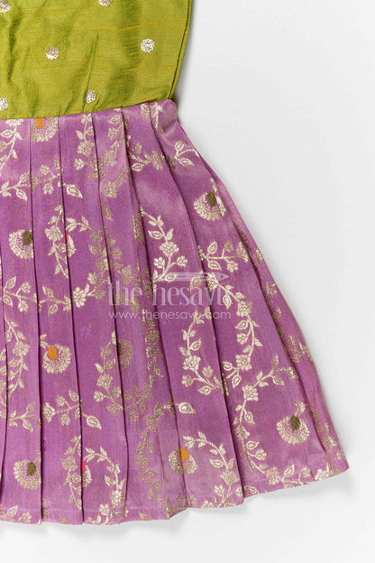 The Nesavu Silk Frock Baby Girl Silk Frock for Festive Occasions and Traditional Wear Nesavu Nesavu baby girl silk frock for festive occasions with semi banaras silk and raw silk yoke traditional design