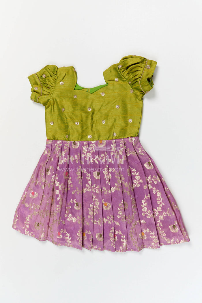 The Nesavu Silk Frock Baby Girl Silk Frock for Festive Occasions and Traditional Wear Nesavu Nesavu baby girl silk frock for festive occasions with semi banaras silk and raw silk yoke traditional design