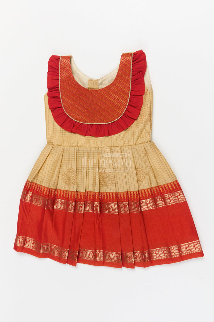 The Nesavu Girls Kanchi Silk Frock Baby Girl Silk Frock for Festive Rituals and Family Functions Nesavu 14 (6M) / Cream / Style 1 KSF036BA-14 Nesavu baby girl silk frock for traditional celebrations with zari border and pleated ruffle yoke