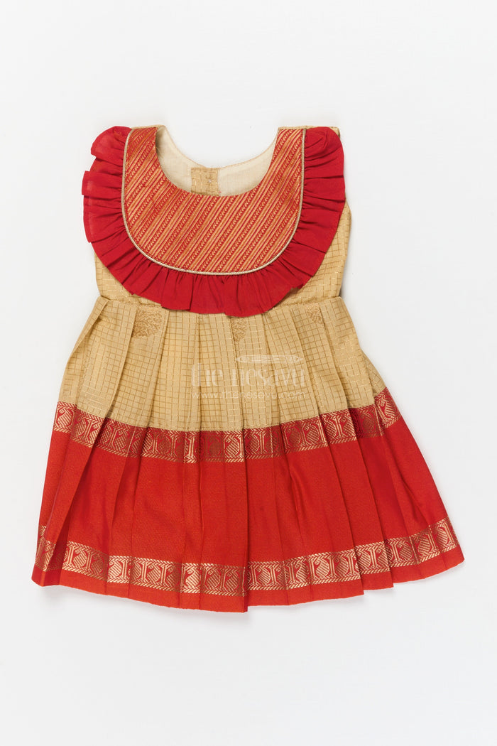 The Nesavu Girls Kanchi Silk Frock Baby Girl Silk Frock for Festive Rituals and Family Functions Nesavu 10 (NB) / Cream / Style 2 KSF036BB-10 Nesavu baby girl silk frock for traditional celebrations with zari border and pleated ruffle yoke