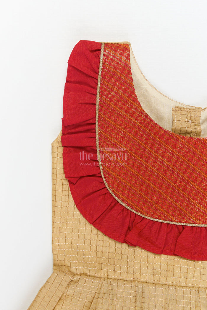 The Nesavu Girls Kanchi Silk Frock Baby Girl Silk Frock for Festive Rituals and Family Functions Nesavu Nesavu baby girl silk frock for traditional celebrations with zari border and pleated ruffle yoke