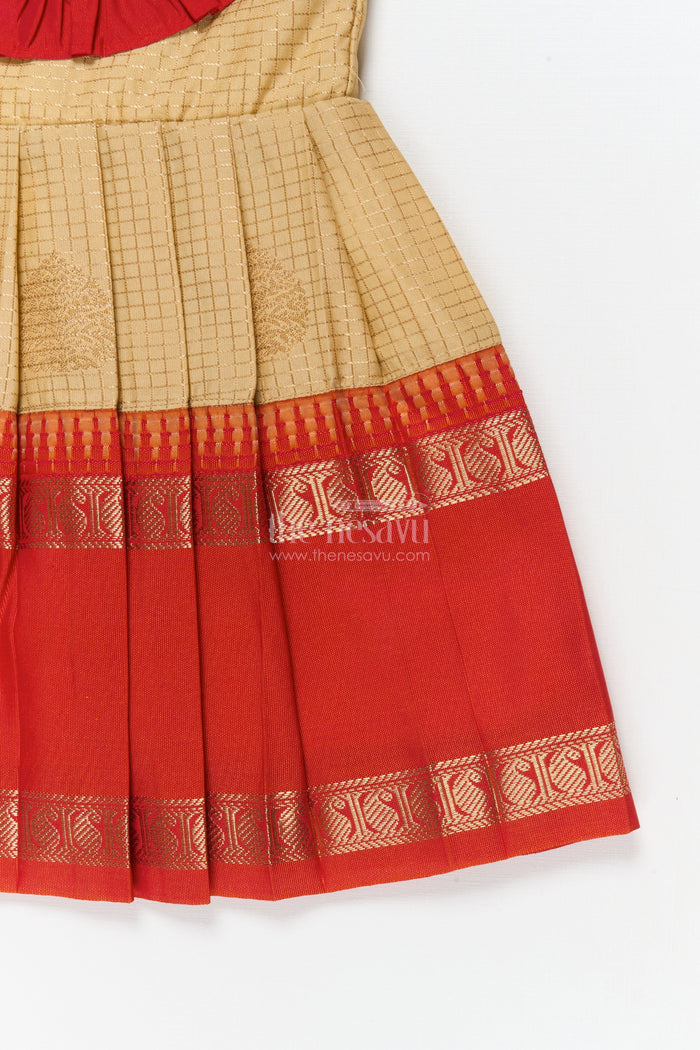The Nesavu Girls Kanchi Silk Frock Baby Girl Silk Frock for Festive Rituals and Family Functions Nesavu Nesavu baby girl silk frock for traditional celebrations with zari border and pleated ruffle yoke