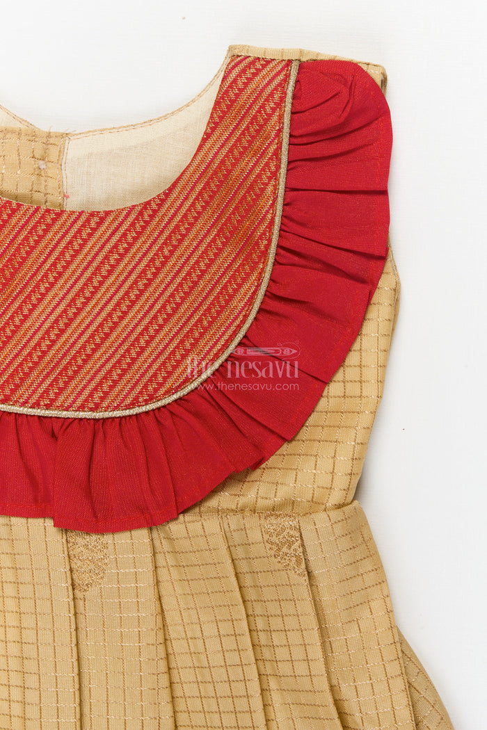 The Nesavu Girls Kanchi Silk Frock Baby Girl Silk Frock for Festive Rituals and Family Functions Nesavu Nesavu baby girl silk frock for traditional celebrations with zari border and pleated ruffle yoke