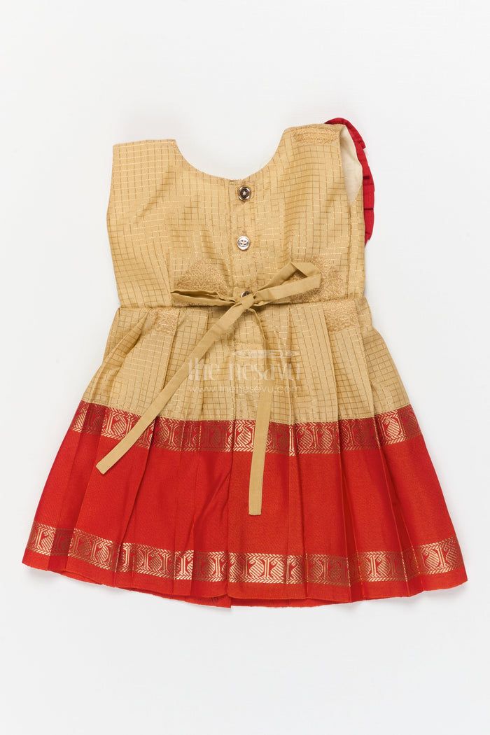The Nesavu Girls Kanchi Silk Frock Baby Girl Silk Frock for Festive Rituals and Family Functions Nesavu Nesavu baby girl silk frock for traditional celebrations with zari border and pleated ruffle yoke
